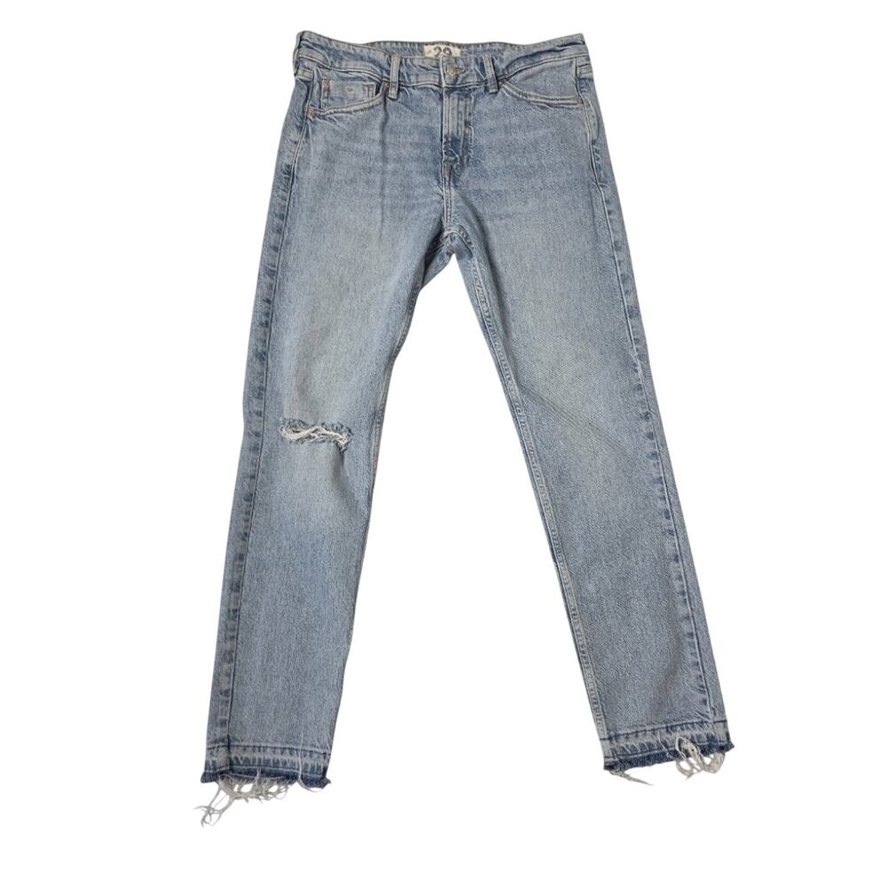 We The Free Light Wash Mid Rise Slim Straight Distressed Raw Hem Jeans Size 29